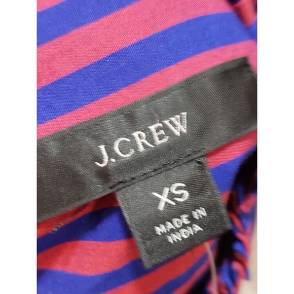 J. Crew Red & Blue Striped Long Sleeve Ruffle Trim Tuxedo Top Blouse XS - Picture 13 of 16